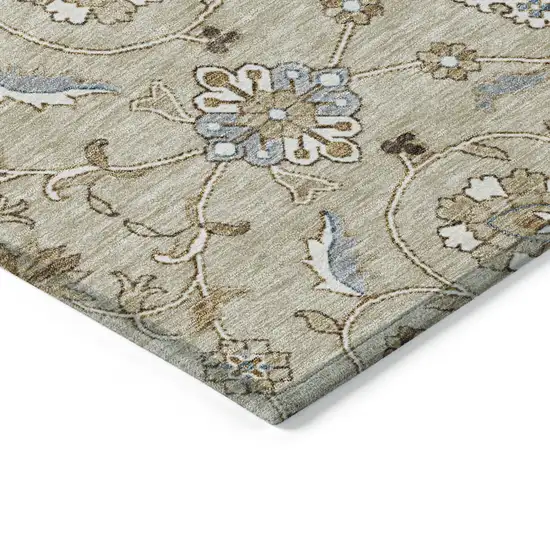 8' Beige Blue And Brown Round Moroccan Washable Indoor Outdoor Area Rug Photo 4
