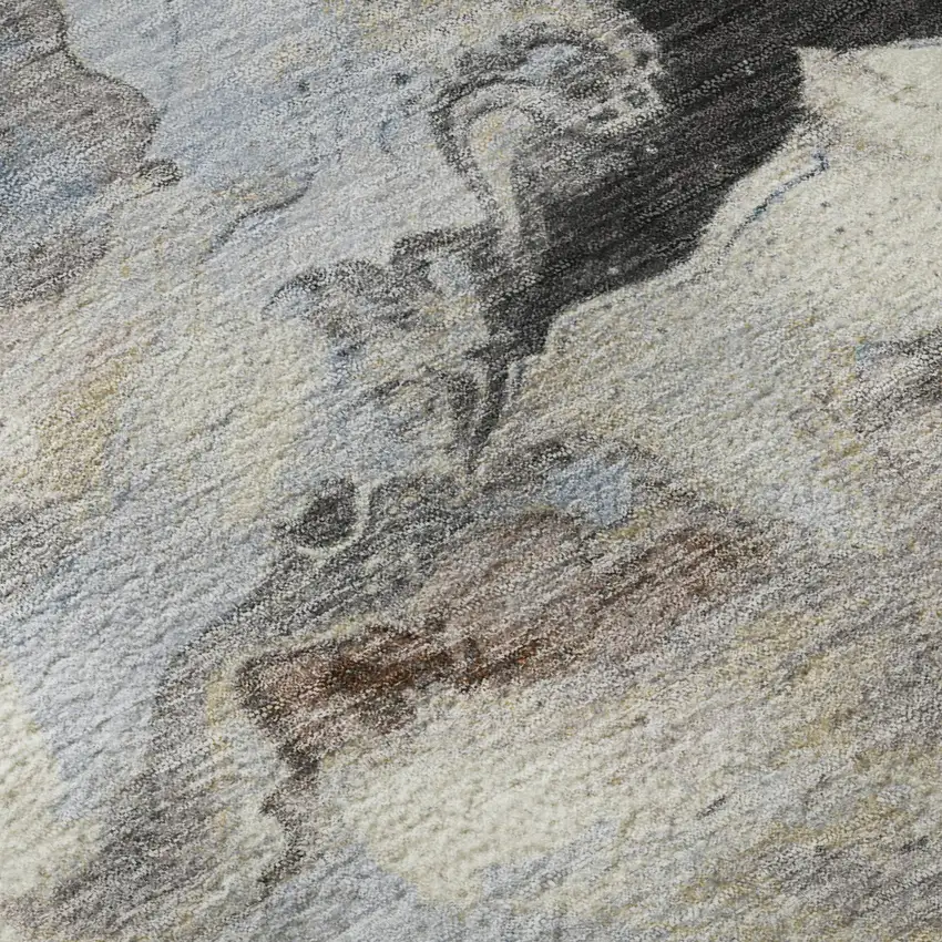 8' Beige Blue And Copper Abstract Washable Round Rug With UV Protection Photo 8