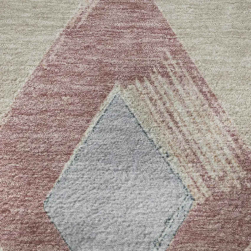 8' Beige Blue And Copper Geometric Washable Round Rug With UV Protection Photo 9