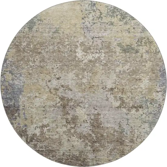 8' Beige Blue And Gray Abstract Washable Round Rug With UV Protection Photo 1