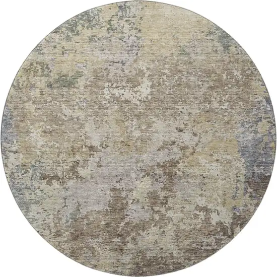 8' Beige Blue And Gray Abstract Washable Round Rug With UV Protection Photo 2