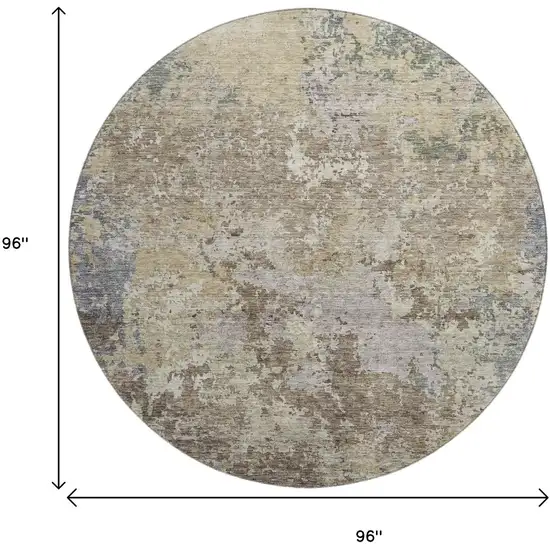 8' Beige Blue And Gray Abstract Washable Round Rug With UV Protection Photo 8