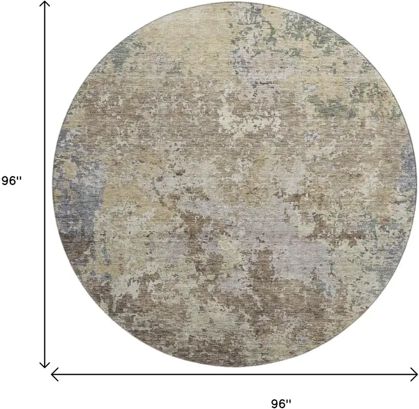 8' Beige Blue And Gray Abstract Washable Round Rug With UV Protection Photo 8