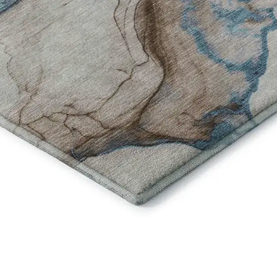 8' Beige Blue And Gray Abstract Washable Round Rug With UV Protection Photo 6