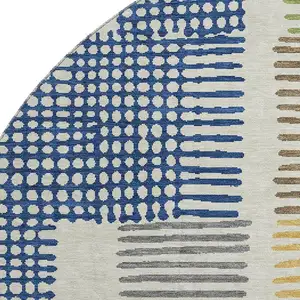 Photo of 8' Beige Blue And Green Geometric Washable Round Rug With UV Protection