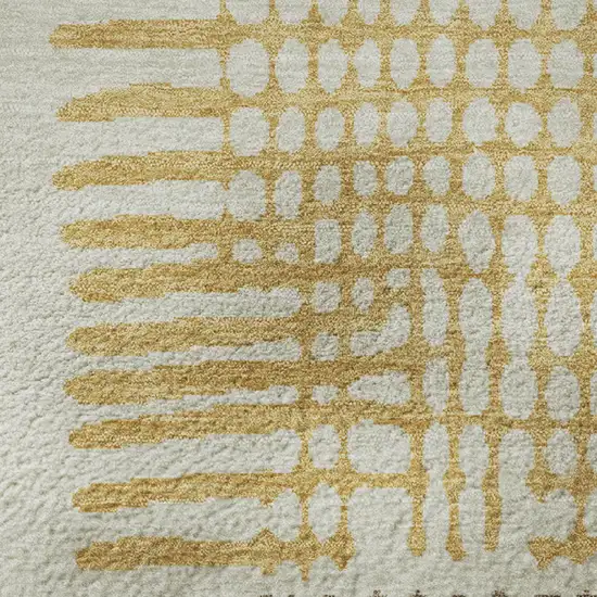 8' Beige Blue And Green Geometric Washable Round Rug With UV Protection Photo 9