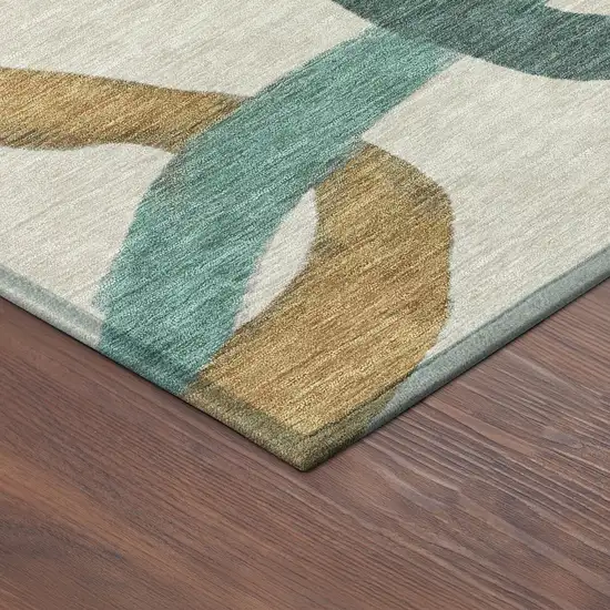 8' Beige Blue And Green Round Abstract Washable Indoor Outdoor Area Rug Photo 8