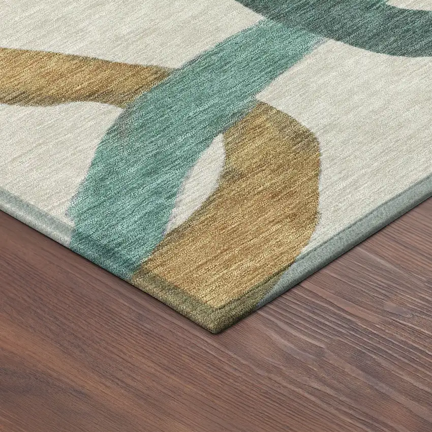 8' Beige Blue And Green Round Abstract Washable Indoor Outdoor Area Rug Photo 8