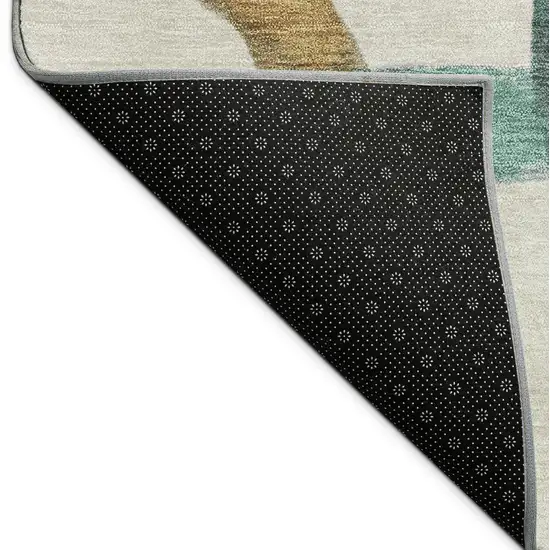 8' Beige Blue And Green Round Abstract Washable Indoor Outdoor Area Rug Photo 7