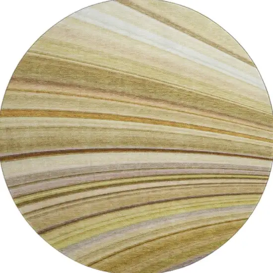 8' Beige Blue And Ivory Abstract Washable Round Rug With UV Protection Photo 3