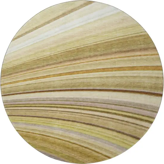 8' Beige Blue And Ivory Abstract Washable Round Rug With UV Protection Photo 4