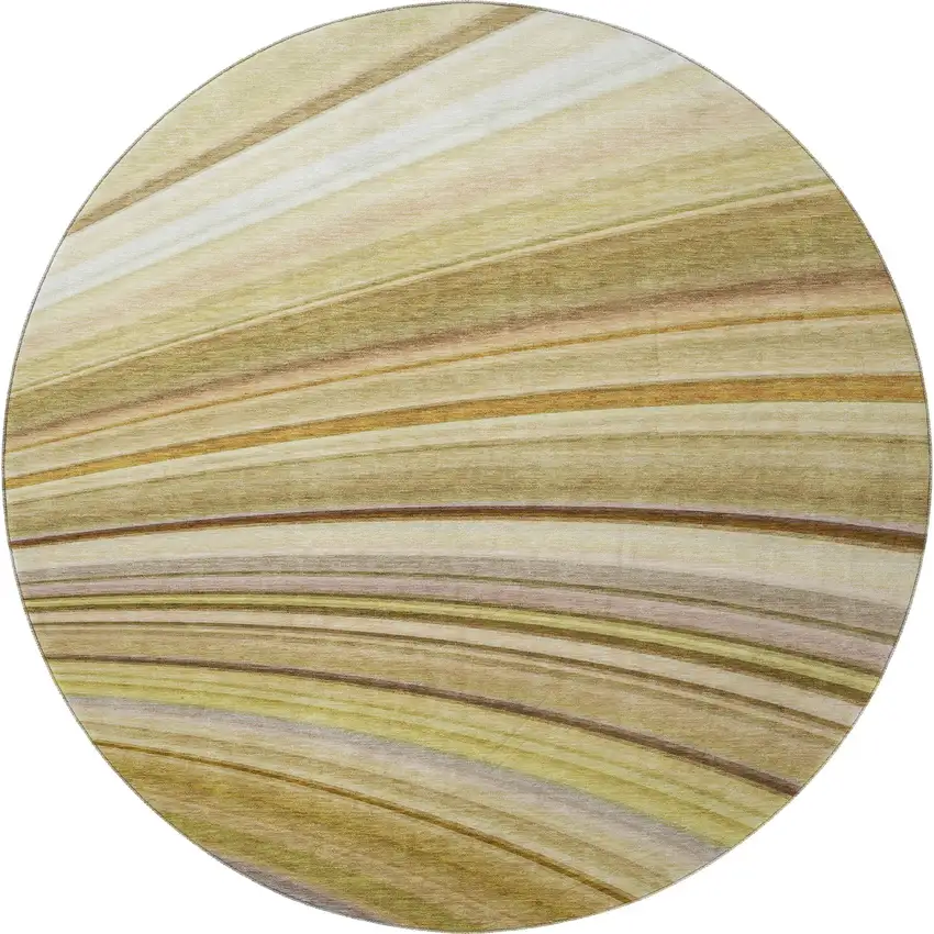 8' Beige Blue And Ivory Abstract Washable Round Rug With UV Protection Photo 4