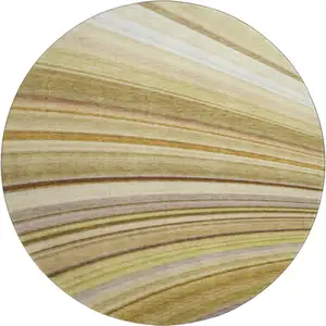 Photo of 8' Beige Blue And Ivory Abstract Washable Round Rug With UV Protection