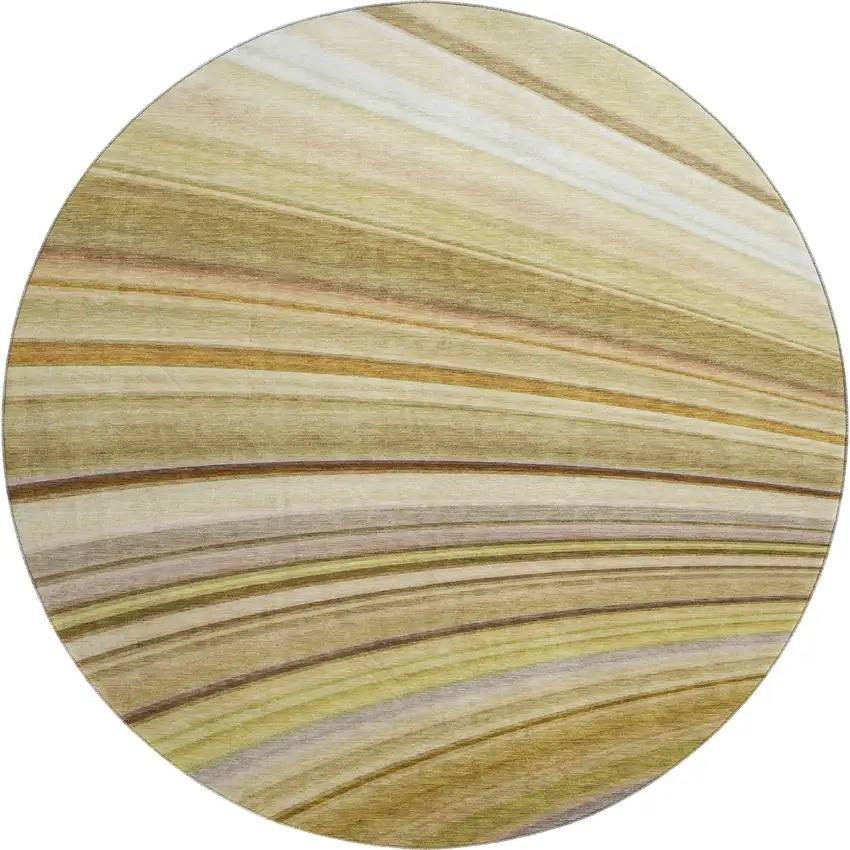 8' Beige Blue And Ivory Abstract Washable Round Rug With UV Protection Photo 1