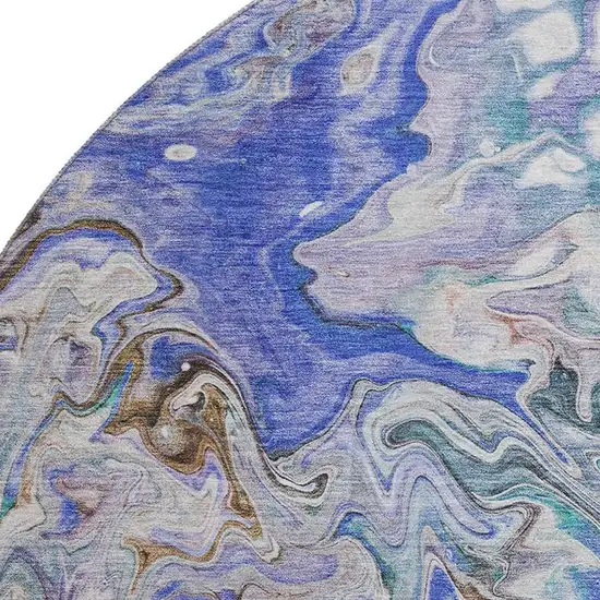 8' Beige Blue And Ivory Abstract Washable Round Rug With UV Protection Photo 2