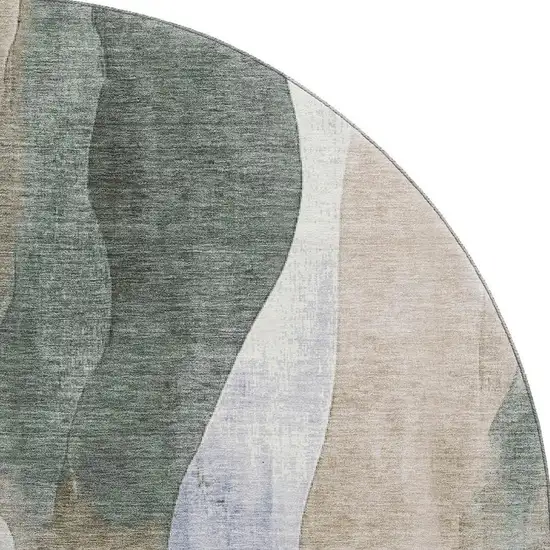8' Beige Blue And Ivory Abstract Washable Round Rug With UV Protection Photo 4