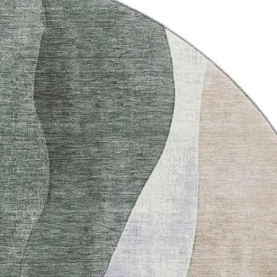 8' Beige Blue And Ivory Abstract Washable Round Rug With UV Protection Photo 3