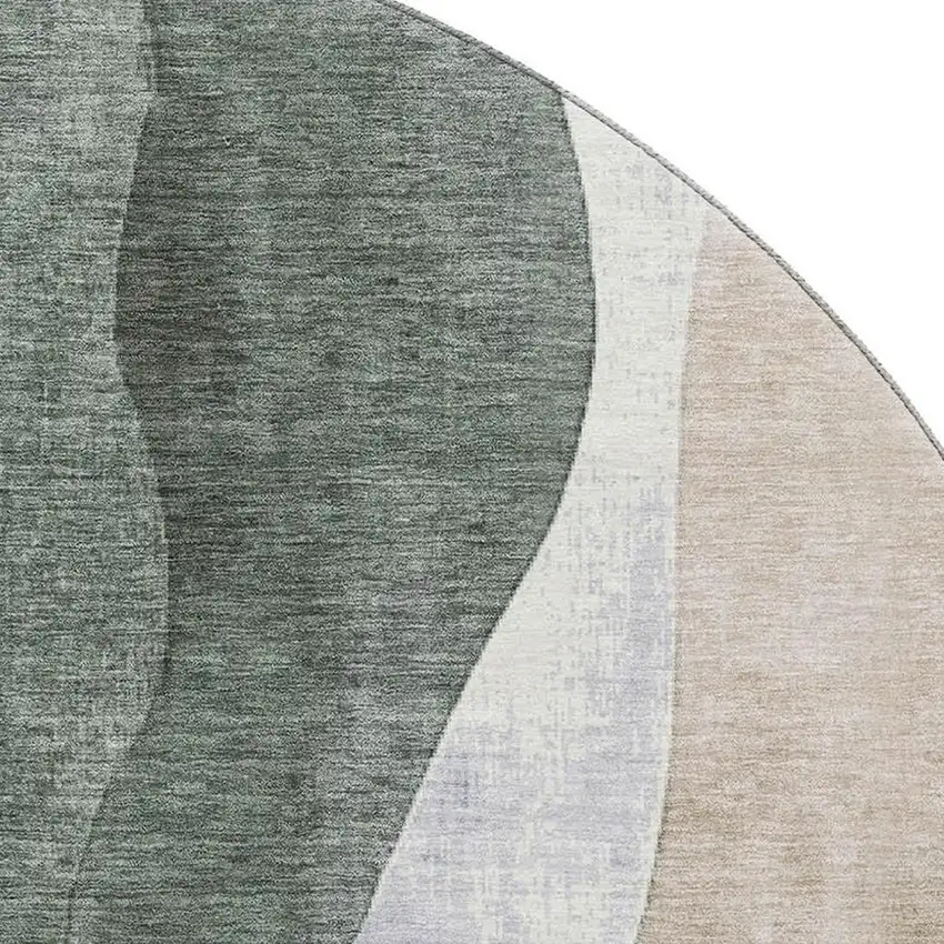 8' Beige Blue And Ivory Abstract Washable Round Rug With UV Protection Photo 3