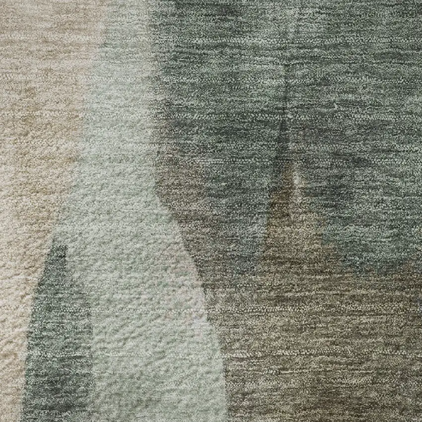 8' Beige Blue And Ivory Abstract Washable Round Rug With UV Protection Photo 9