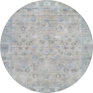 Photo of 8' Beige Blue And Ivory Round Oriental Washable Indoor Outdoor Area Rug