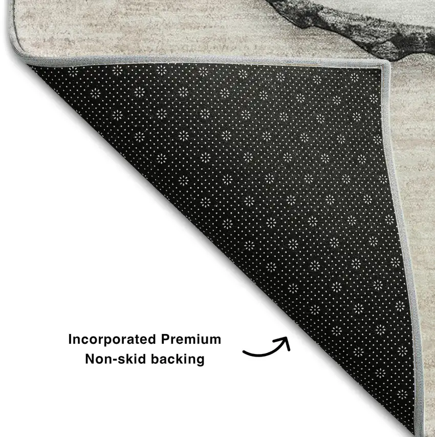 8' Beige Blue And Ivory Woodland Lodge Washable Round Rug With UV Protection Photo 6