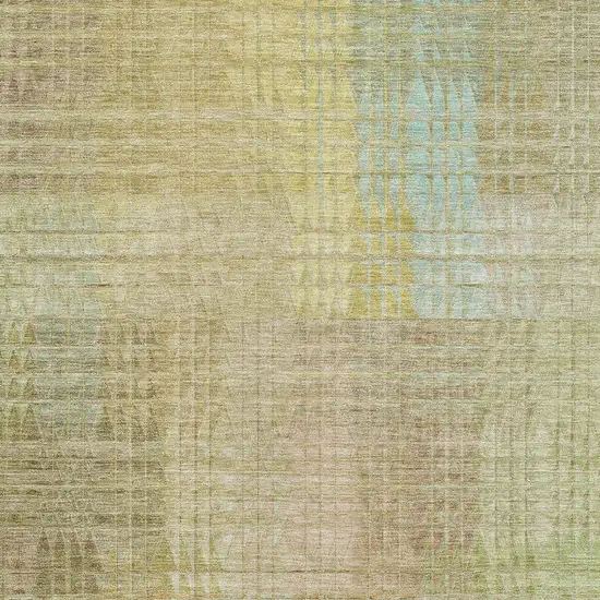 8' Beige Blue And Khaki Geometric Washable Area Rug With UV Protection Photo 2