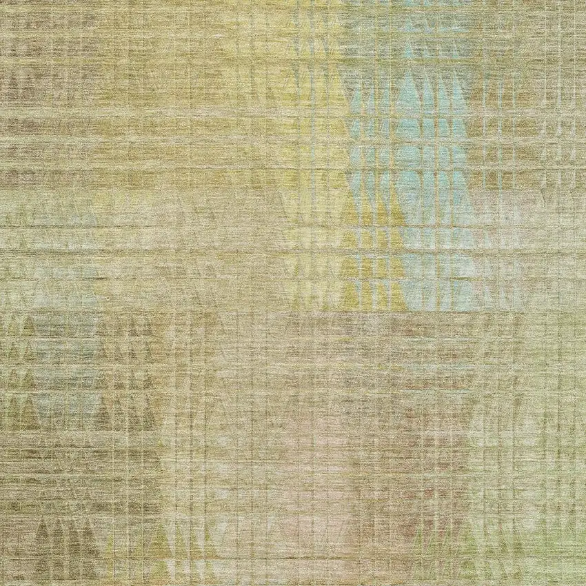 8' Beige Blue And Khaki Geometric Washable Area Rug With UV Protection Photo 2