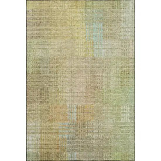 8' Beige Blue And Khaki Geometric Washable Area Rug With UV Protection Photo 1