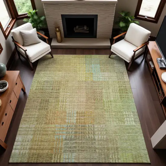 8' Beige Blue And Khaki Geometric Washable Area Rug With UV Protection Photo 4