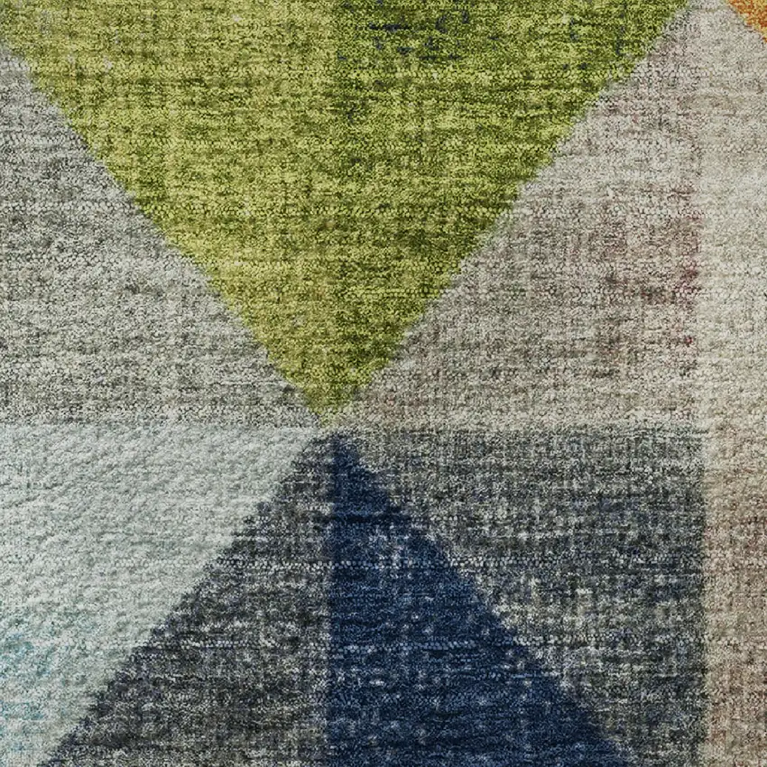 8' Beige Blue And Orange Geometric Washable Round Rug With UV Protection Photo 9