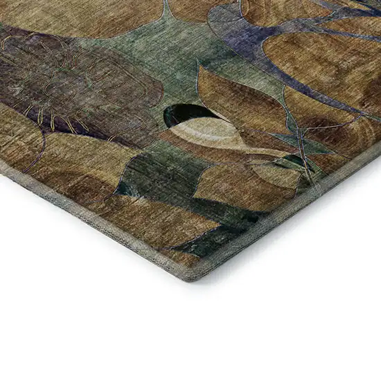 8' Beige Blue And Purple Abstract Distressed Washable Round Rug With UV Protection Photo 5