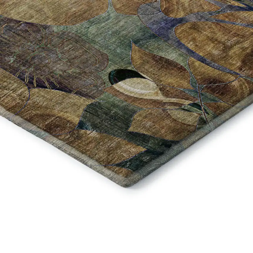 8' Beige Blue And Purple Abstract Distressed Washable Round Rug With UV Protection Photo 5