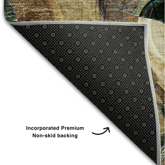 8' Beige Blue And Purple Floral Washable Round Rug With UV Protection Photo 5