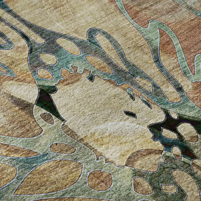 8' Beige Blue And Purple Floral Washable Round Rug With UV Protection Photo 8