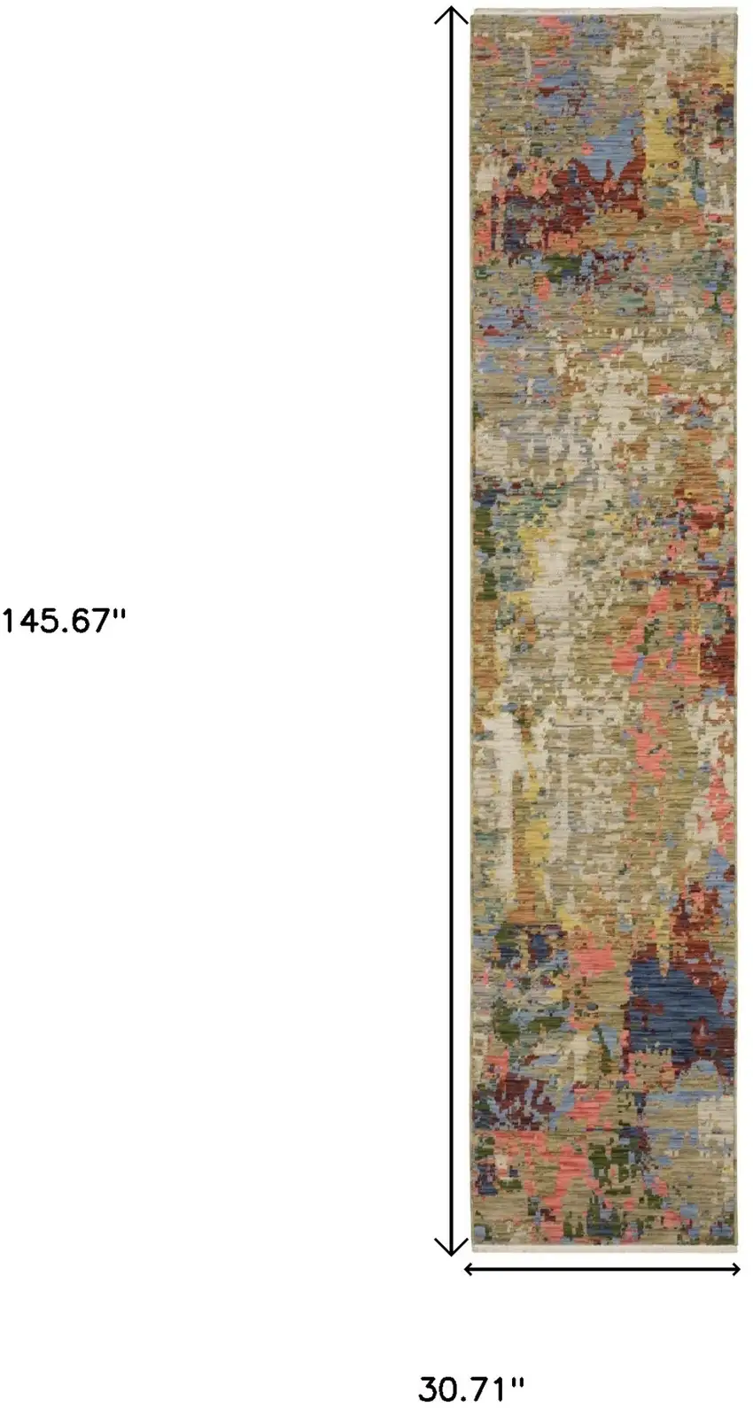 12' Beige Blue And Salmon Abstract Runner Rug With Fringe Photo 3
