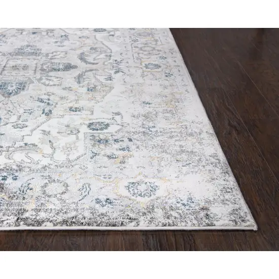 8' Beige Blue Gray And Rust Medallion Area Rug Photo 4