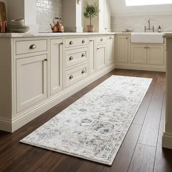 8' Beige Blue Gray And Rust Medallion Area Rug Photo 1