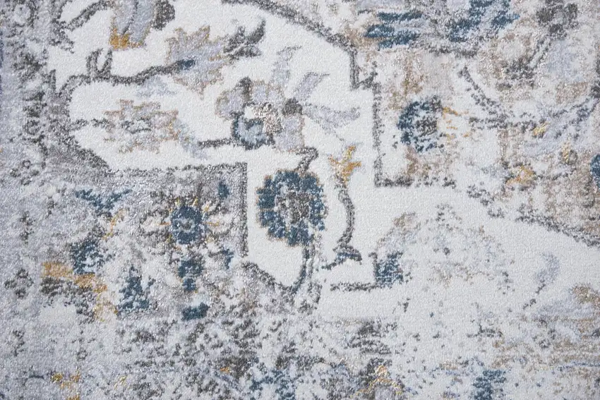 8' Beige Blue Gray And Rust Medallion Area Rug Photo 6