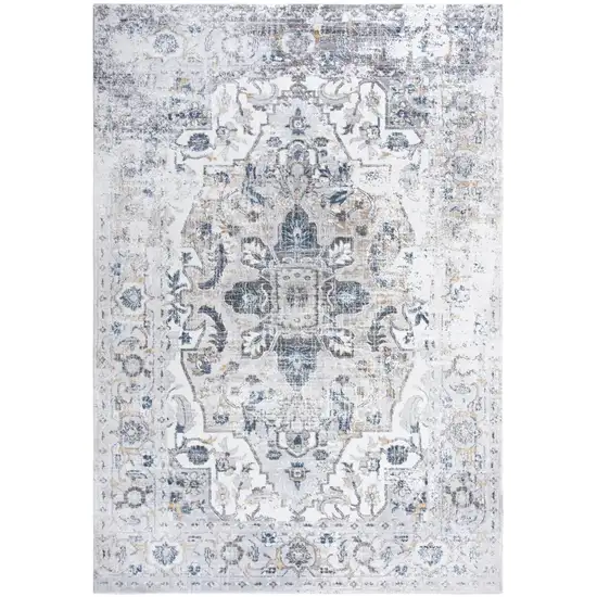 8' Beige Blue Gray And Rust Medallion Area Rug Photo 3