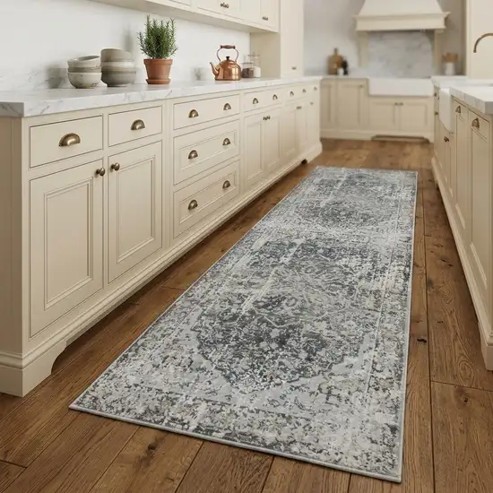 8' Beige Blue Gray And Rust Medallion Area Rug Photo 1