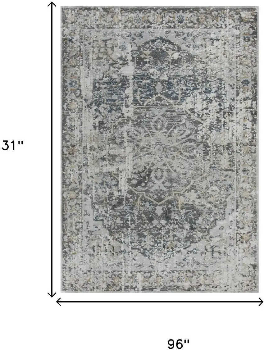 8' Beige Blue Gray And Rust Medallion Area Rug Photo 7