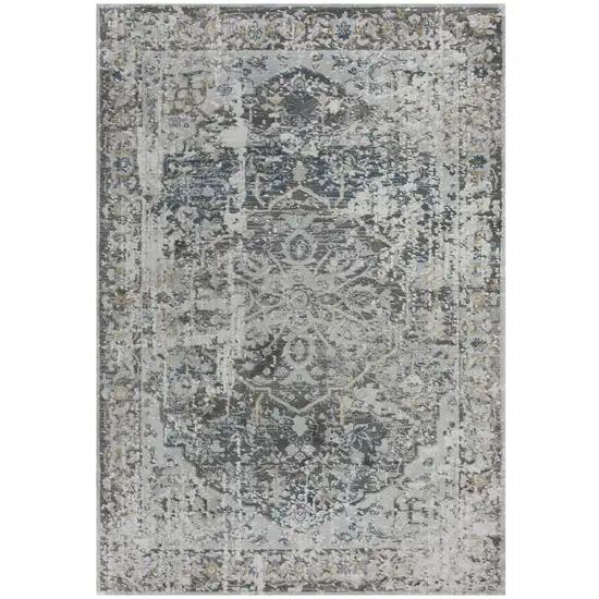 8' Beige Blue Gray And Rust Medallion Area Rug Photo 2