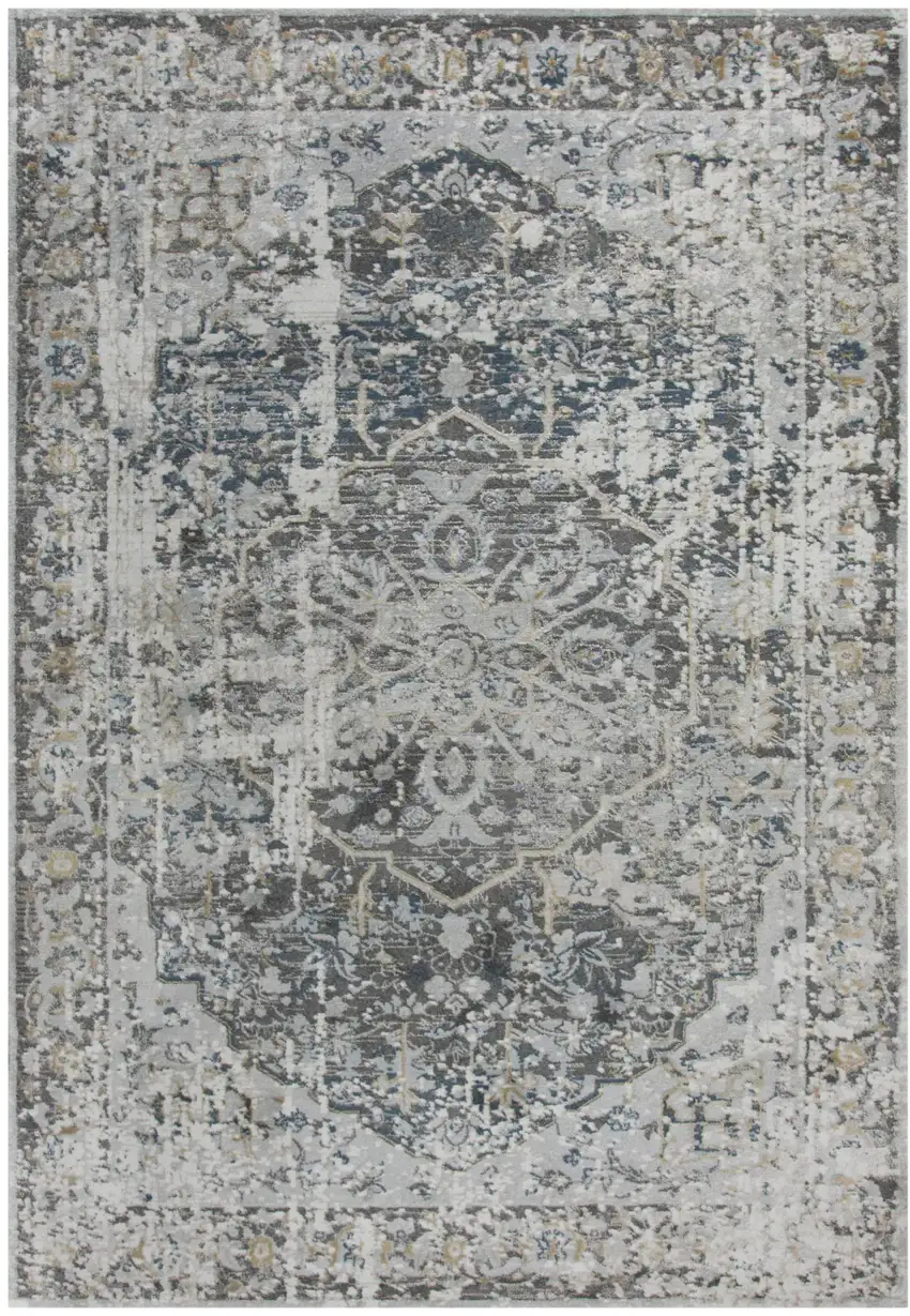 8' Beige Blue Gray And Rust Medallion Area Rug Photo 2