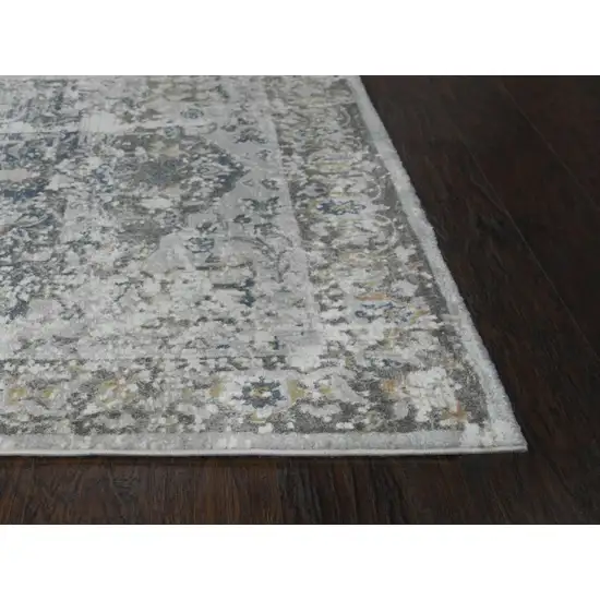 8' Beige Blue Gray And Rust Medallion Area Rug Photo 3