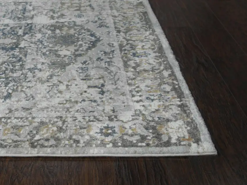 8' Beige Blue Gray And Rust Medallion Area Rug Photo 3