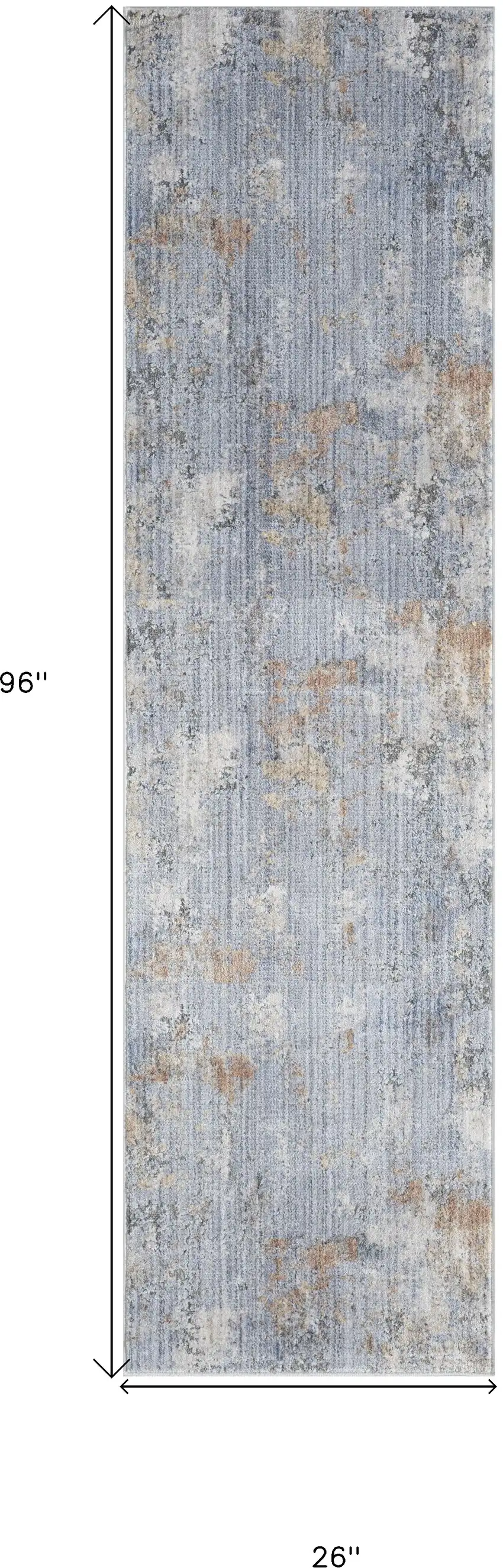 8' Beige Blue and Gray Abstract Runner Rug With Fringe Photo 3