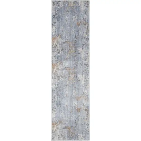 8' Beige Blue and Gray Abstract Runner Rug With Fringe Photo 4