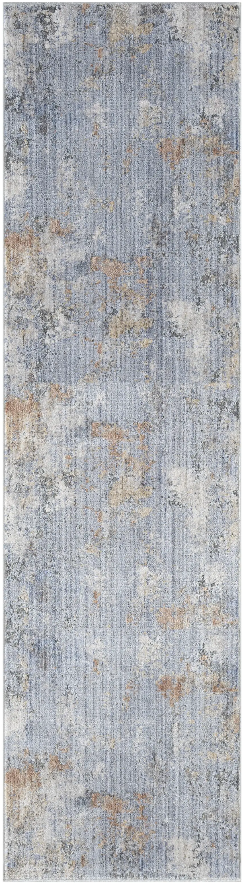 8' Beige Blue and Gray Abstract Runner Rug With Fringe Photo 4