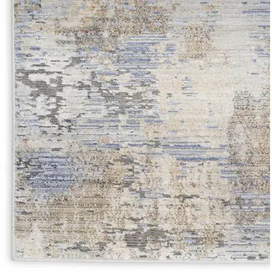 8' Beige Blue and Gray Abstract Runner Rug With Fringe Photo 9