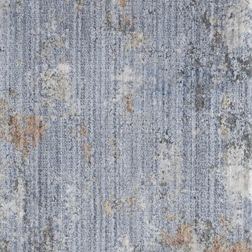 8' Beige Blue and Gray Abstract Runner Rug With Fringe Photo 3